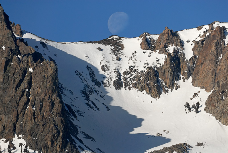 High Sierra mountain top and moon