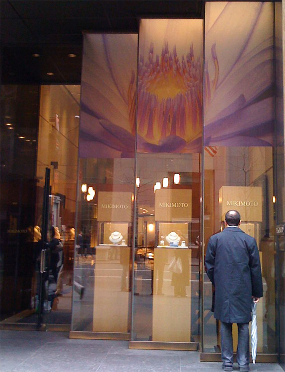 Mikimoto Pearls Manhattan New York, spring window displays