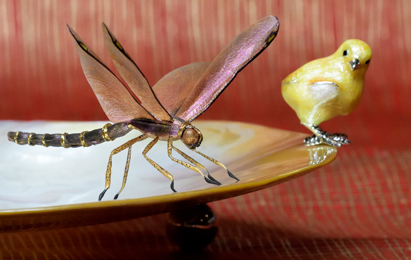 Insect Art - purple and gold dragonfly – handmade replica