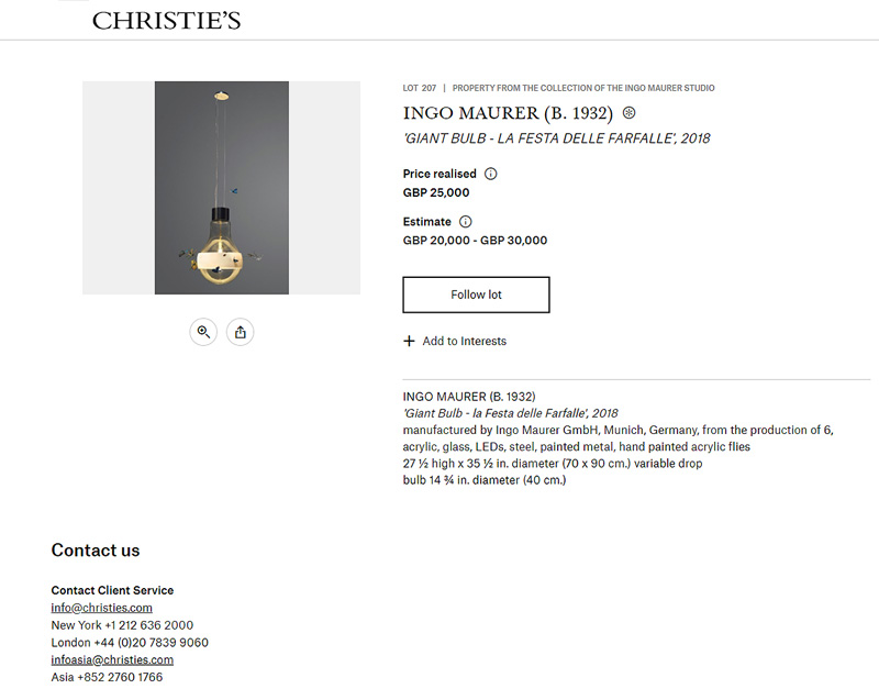 Christies London Design sale information