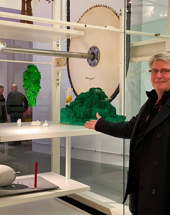 Graham Owen with insect art in Munich Design Museum