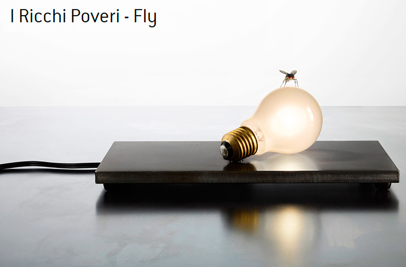 I Ricchi Poveri Fly Ingo Maurer table lamp with a replica fly made by Graham Owen