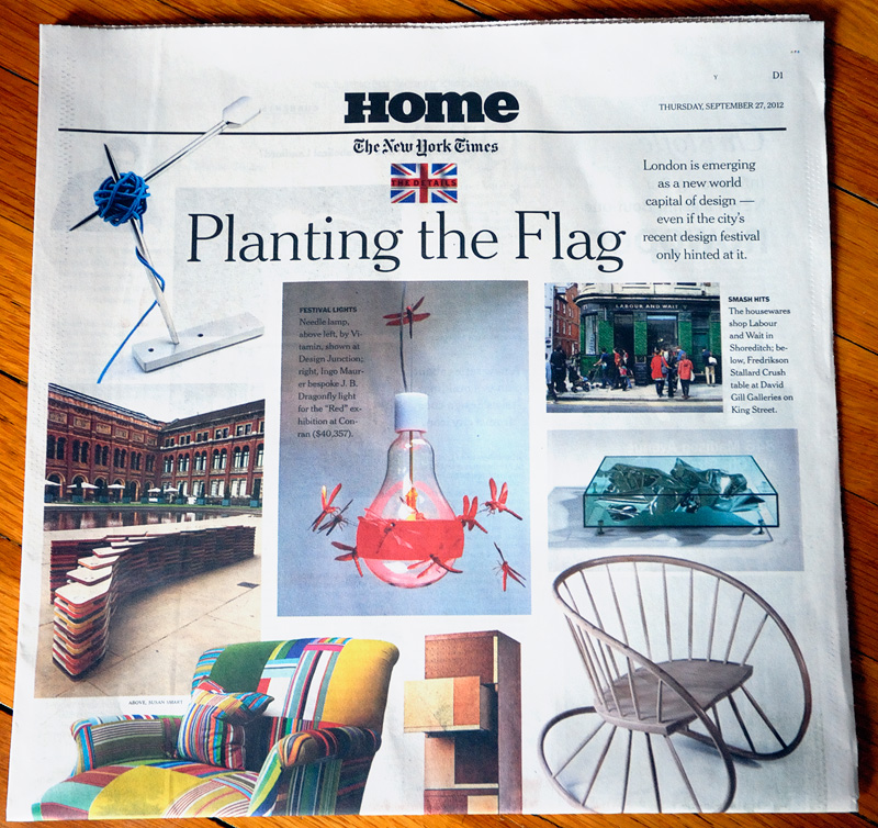 New York Times Home section with Ingo Maurer Red Dragonfly lamp