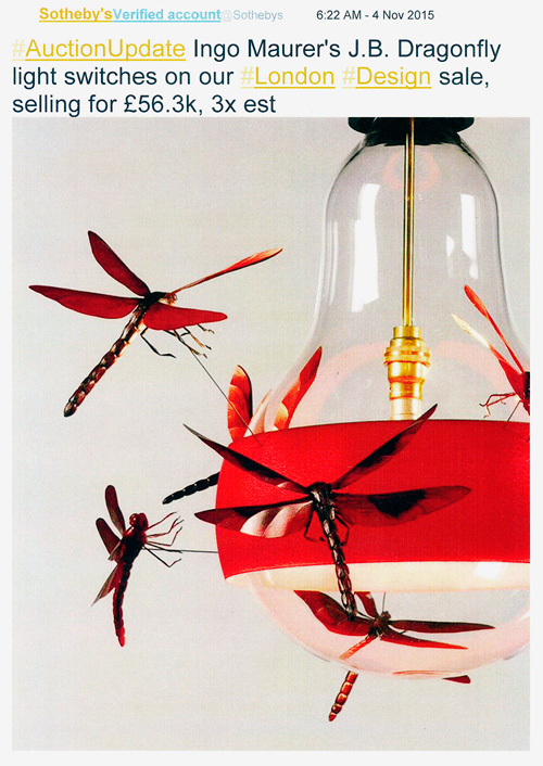 Sotheby's Design Sale red JB Dragonfly lamp