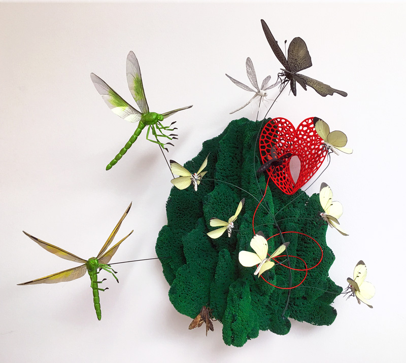 insect art sculpture with butterflies dragonflies and a moth