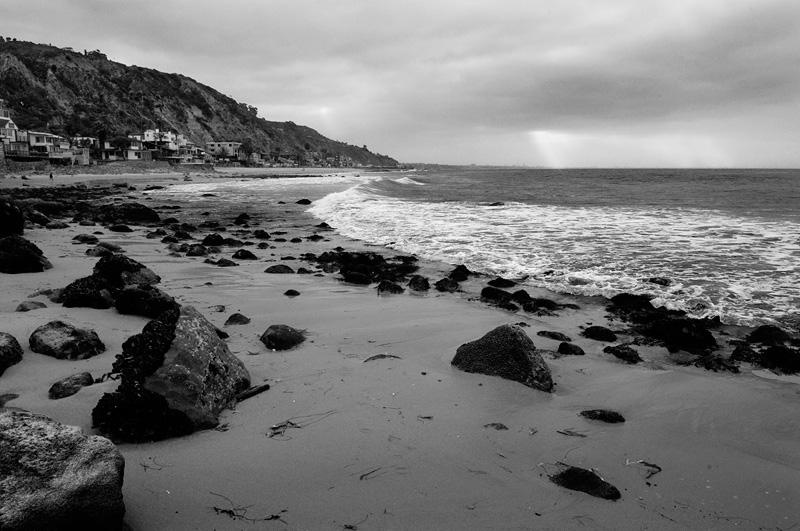 Malibu Beach sunrise black and white