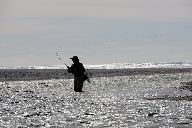 David Lambroughton fly fishing a New Zealand estuary where a spring creek meets the ocean