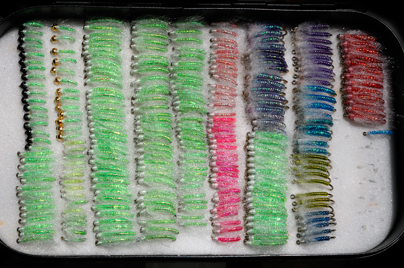 fly box full of my favorite flies for big fall brown trout and steelhead
