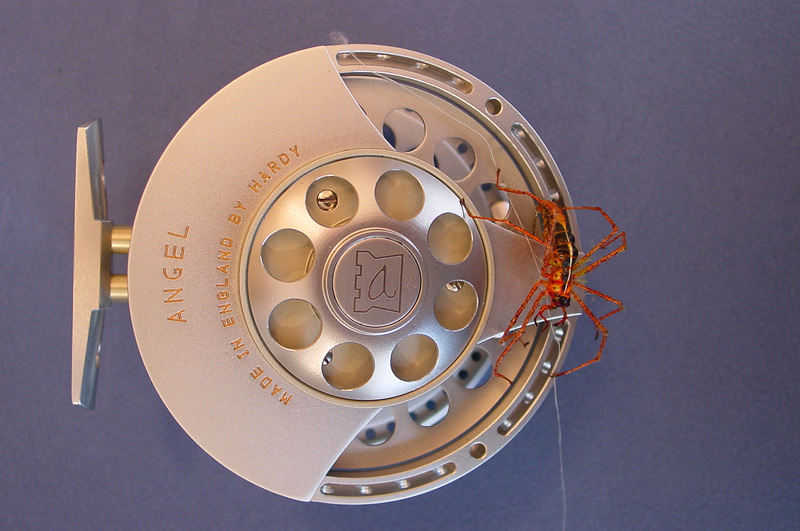 Hardy Angel fly reel with a realistic red spider