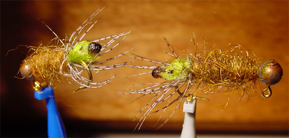 Cased Caddis tyed on weighted jig hooks