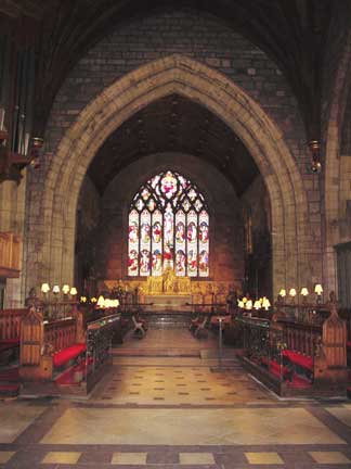 Stained glass windows inside St Asaph Cathedral