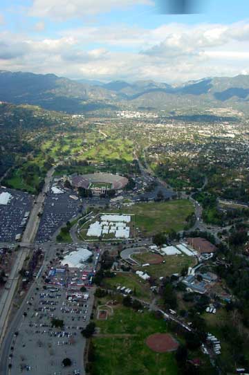 aerial view and pictures of Pasadena Rose Bowl grounds